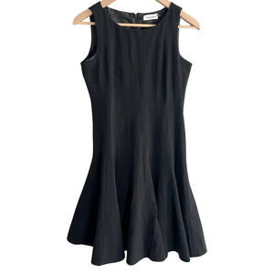 Calvin Klein Black Sleeveless Dress Seamed Flare Skirt Dress Work Wear Size 4P